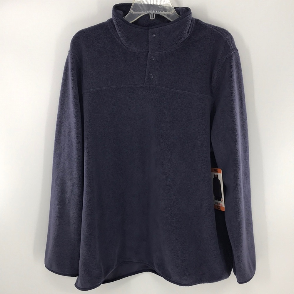 NEW 32 Degree Heat Gray Navy Sweater Size XL Snap-On Front Mock Neck Soft Fuzzy